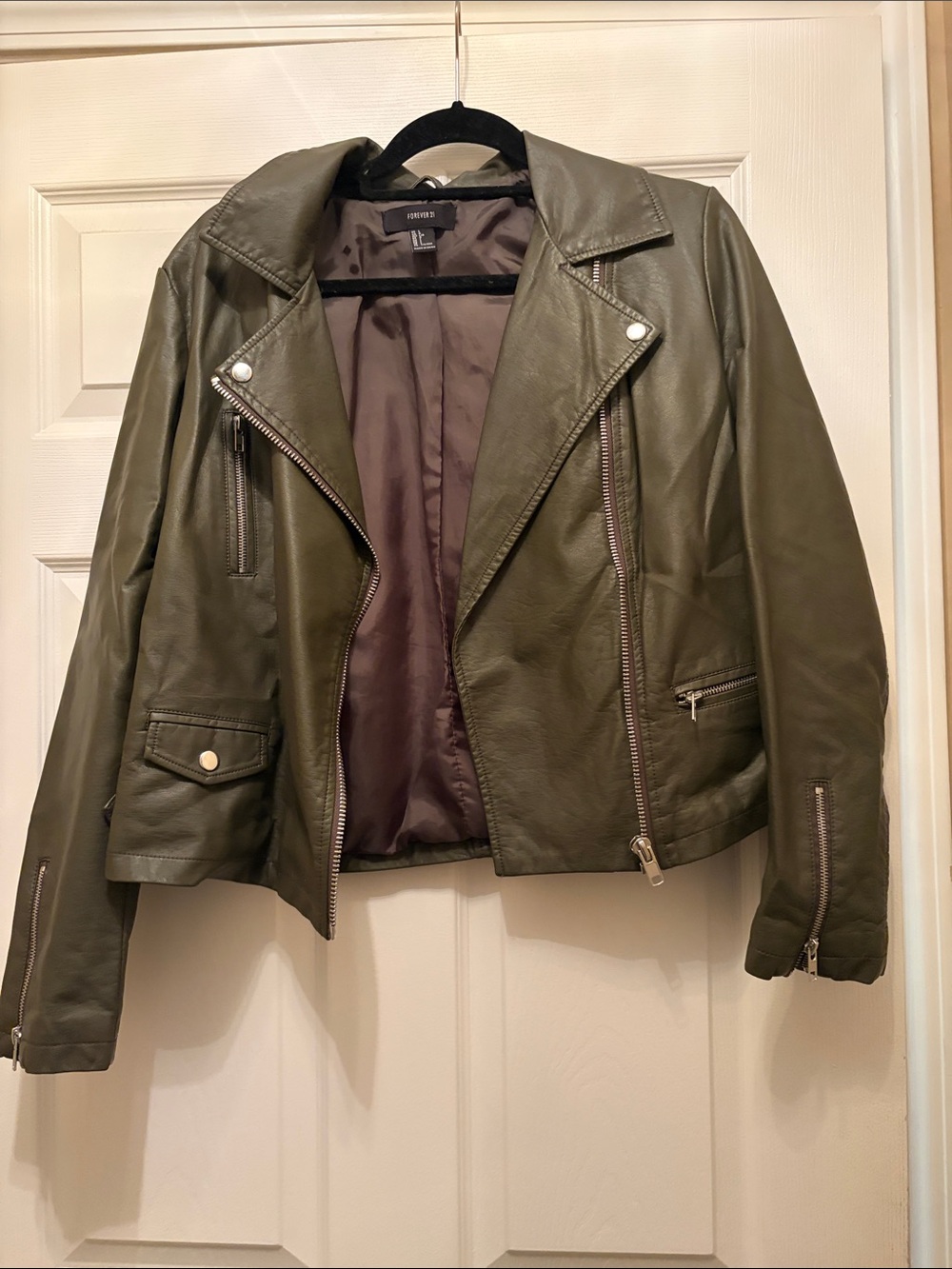 Forever 21 Olive Green Faux Leather Moto Jacket